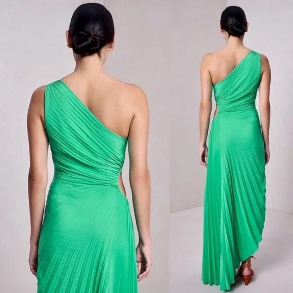 A.L.C. Green Mint Delfina One Shoulder Pleated Side Cutout Dress size 12 NWT - Picture 15 of 16